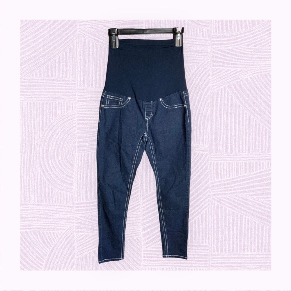 Bella Vita Dark Blue w White Contrast Stitching Maternity Jeans Wm M